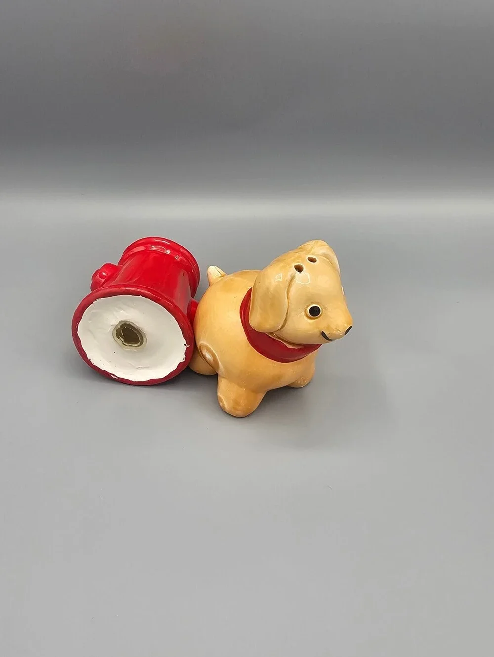 Vintage Ceramic Dog and Fire Hydrant Salt and Pepper Shakers